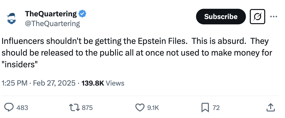 Jeremy Hambly X post on the Epstein files
